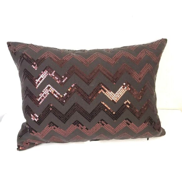 New Thro by Mario Lorenz Decorative Pillow Brown Sequin Embellished 20" x 14" - Picture 7 of 7